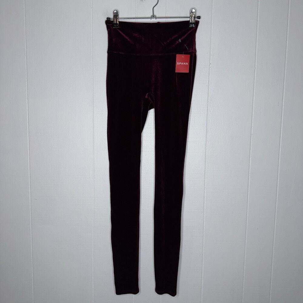 Spanx Women’s High Rise Velvet Leggings Rich Burgundy Size S NWT - Picture 2 of 7